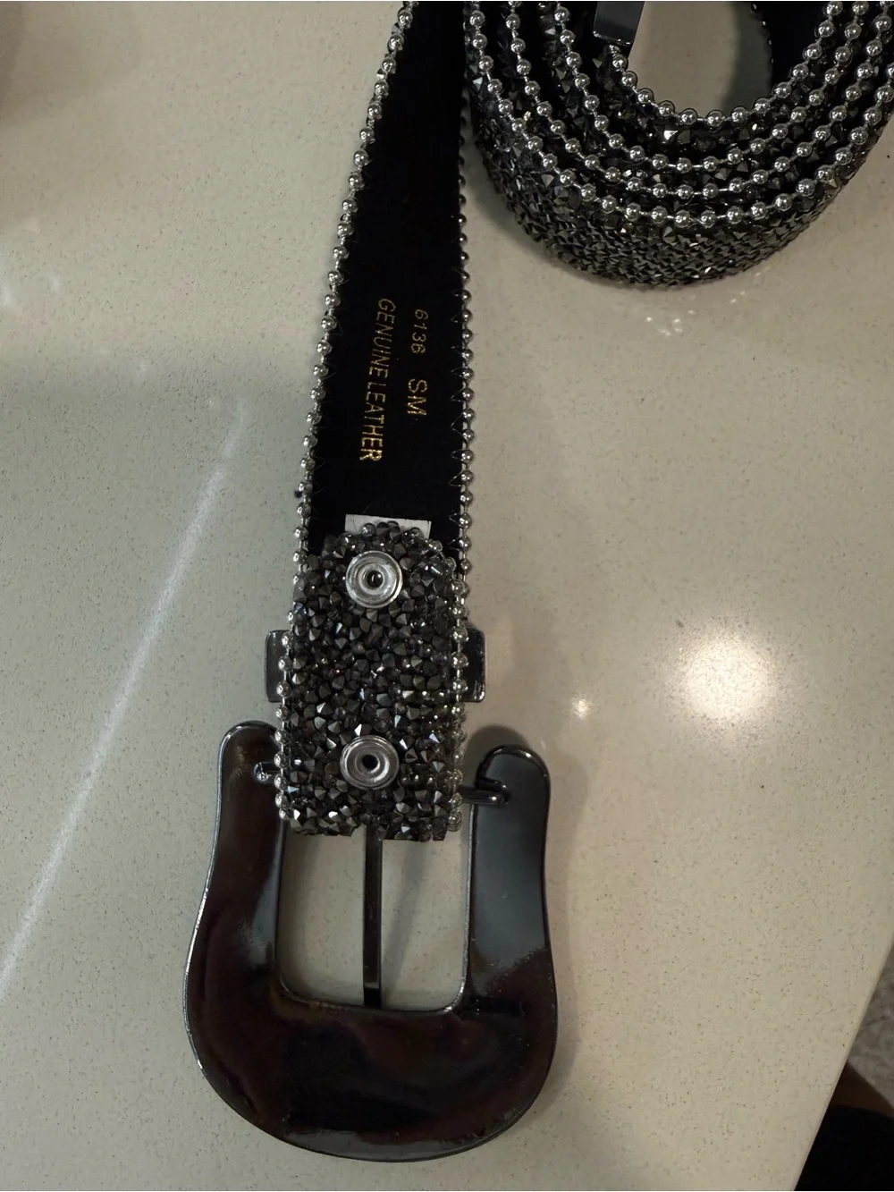 MNML Black Studded Crystal Western Buckle Belt
